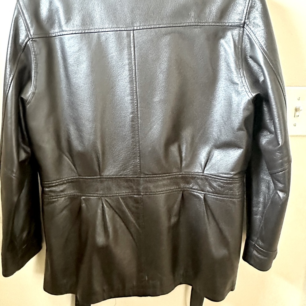 Brown leather coat with belt